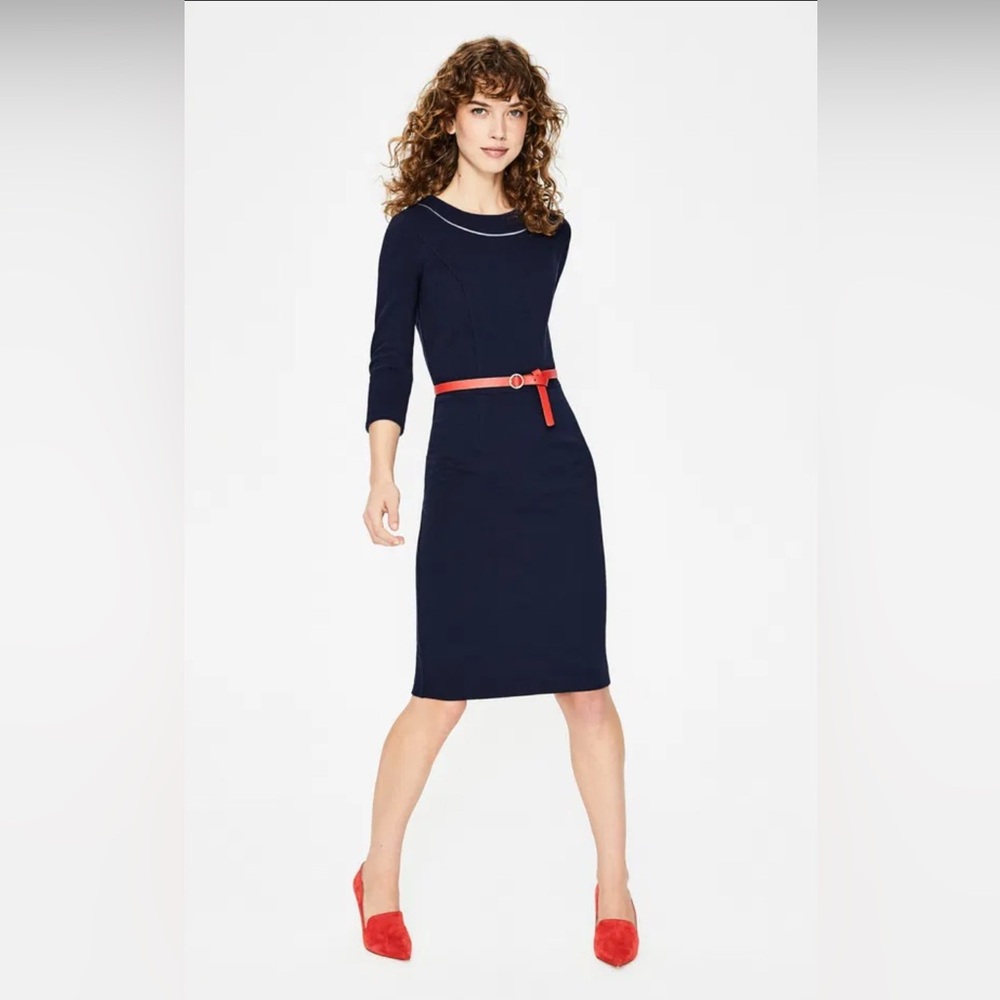 Boden Black with Navy Trim Long Sleeve Dress